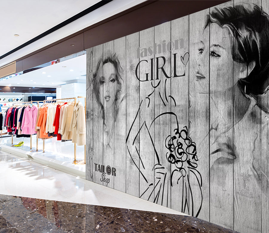 3D Sketch Girl 1600 Wall Murals