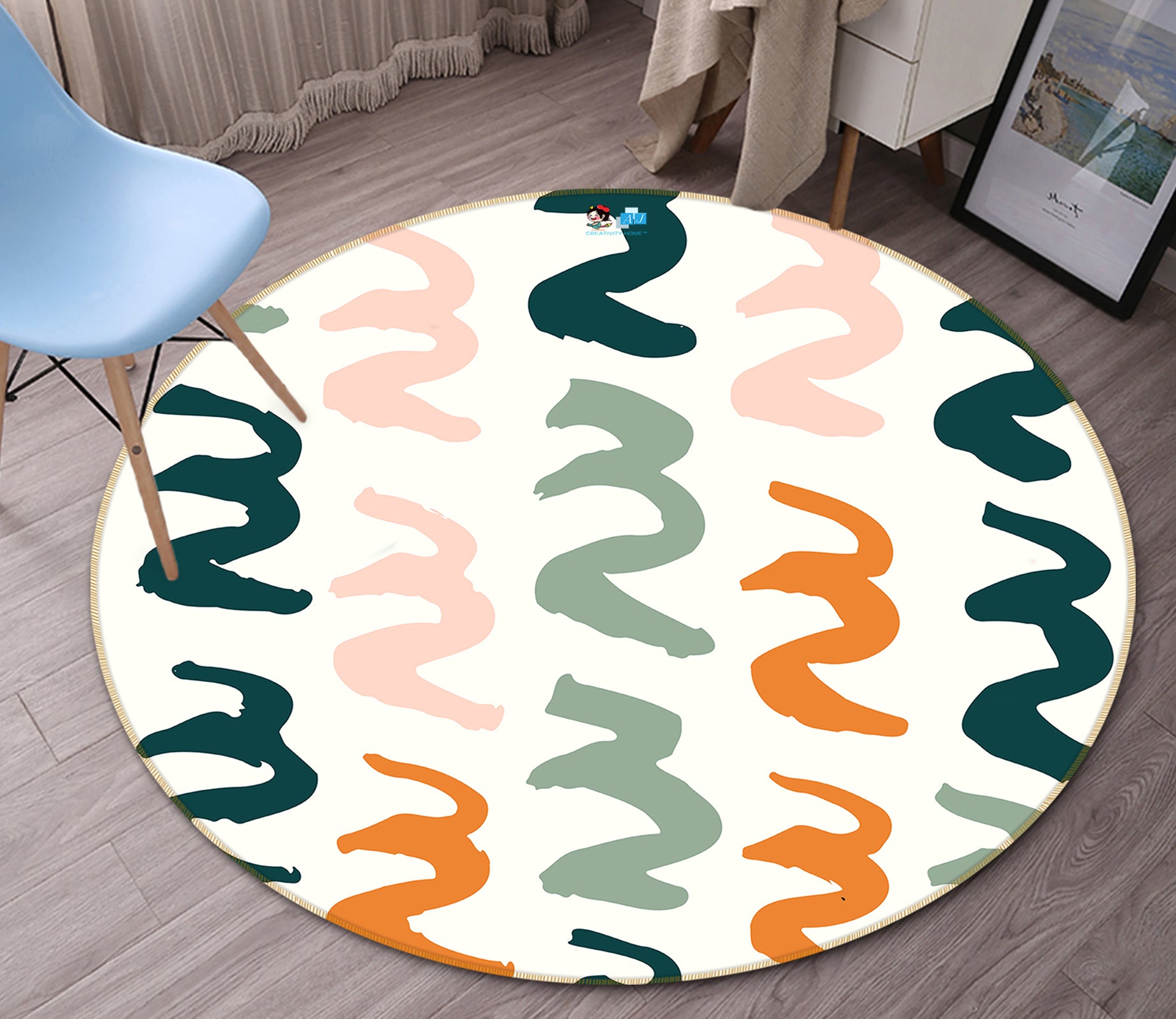 3D Colorful Curve Pattern 10591 Kashmira Jayaprakash Rug Round Non Slip Rug Mat