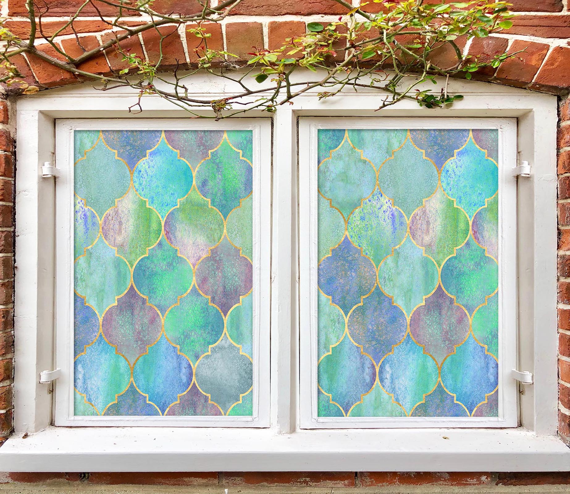 3D Green Pattern 428 Window Film Print Sticker Cling Stained Glass UV Block