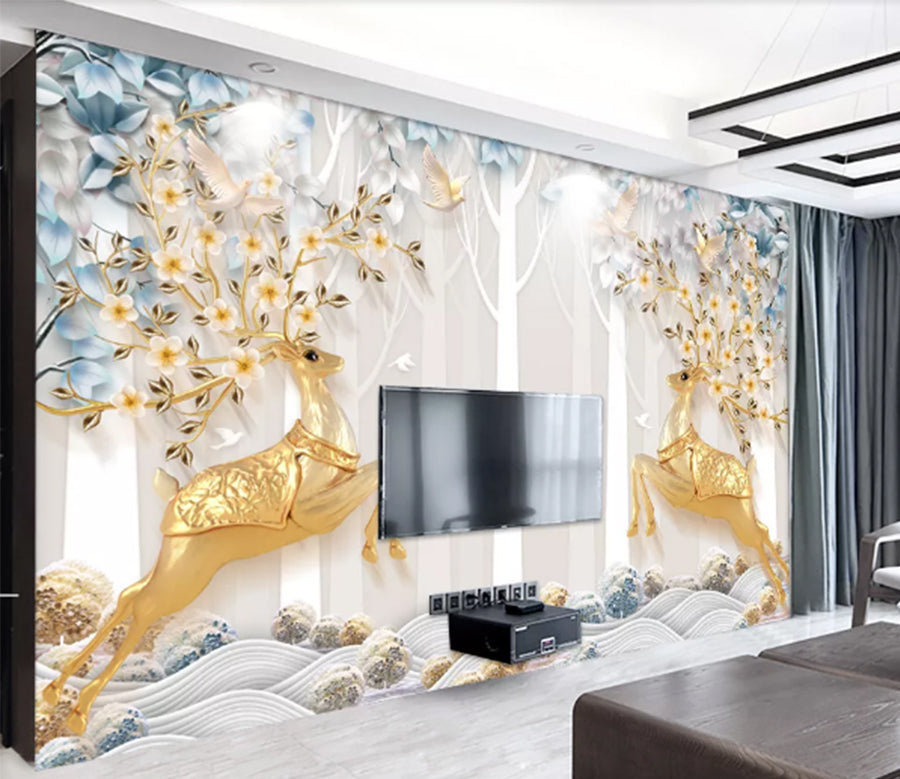 3D Golden Deer Jewelry WC2144 Wall Murals