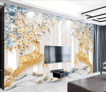 3D Golden Deer Jewelry WC2144 Wall Murals