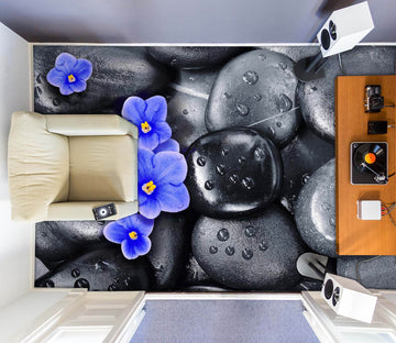 3D Purple Flowers And Black Pebbles 359 Floor Mural  Wallpaper Murals Rug & Mat Print Epoxy waterproof bath floor
