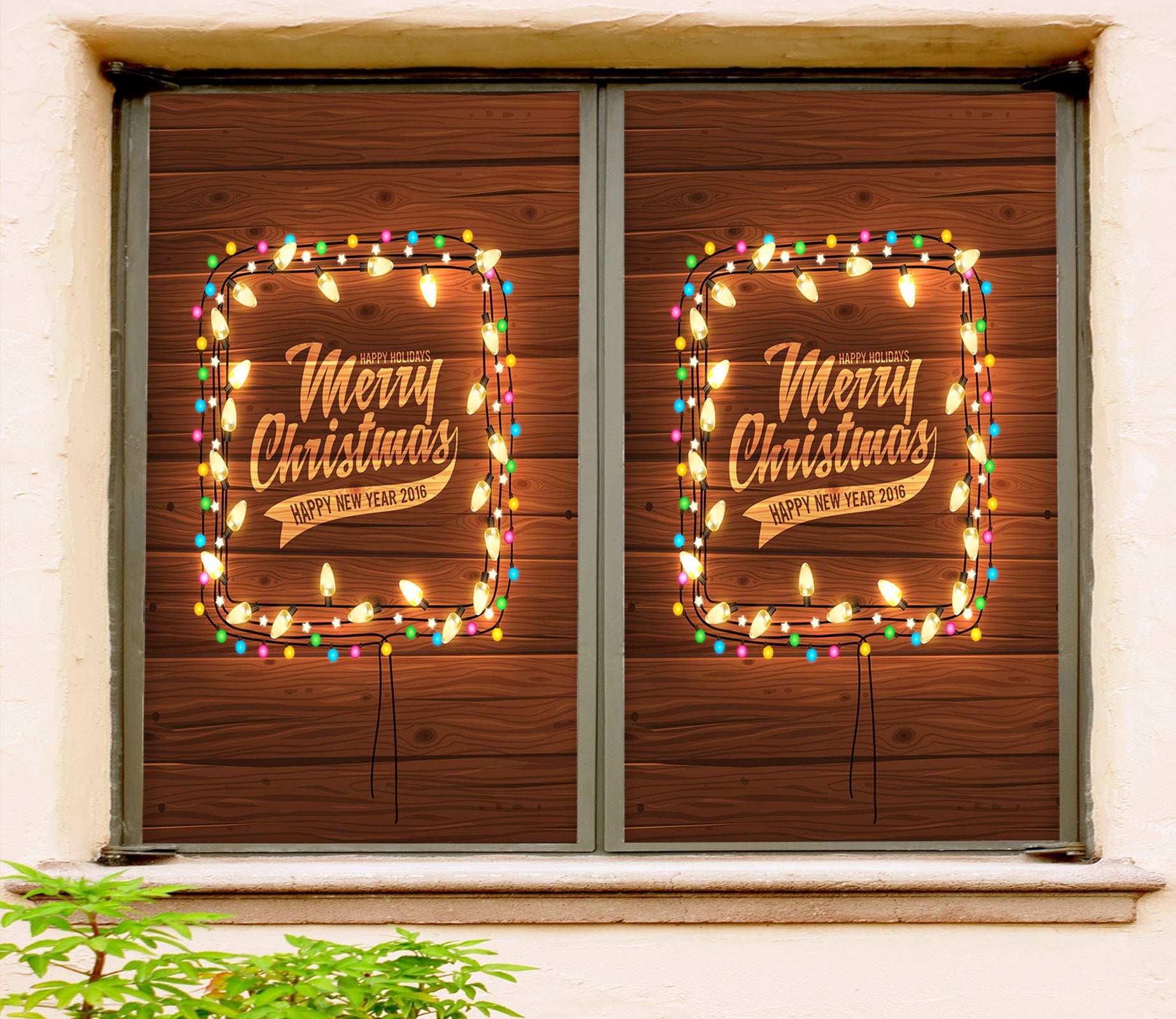 3D Merry Christmas String Lights 30024 Christmas Window Film Print Sticker Cling Stained Glass Xmas