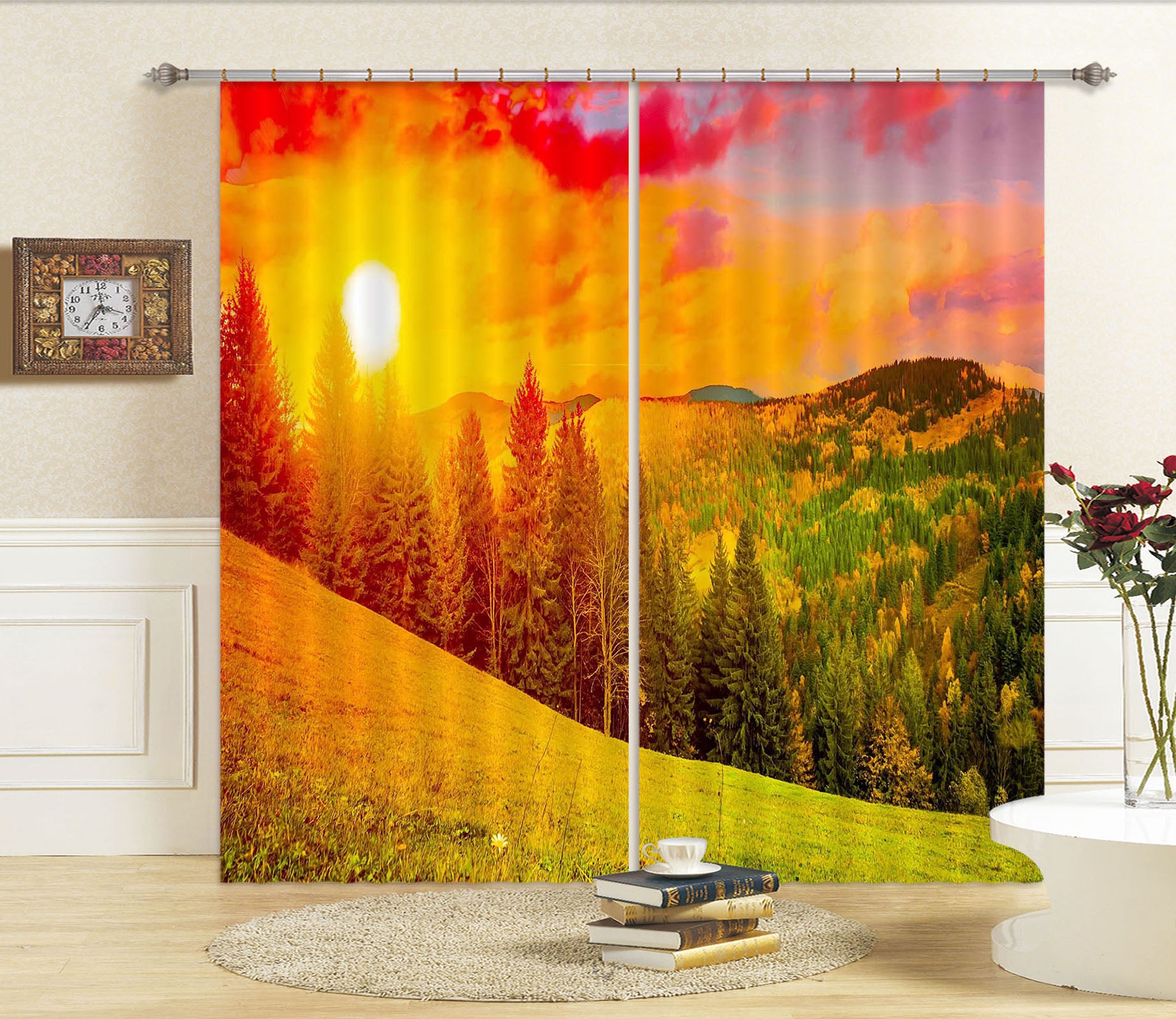 3D Sunset Steppe 837 Curtains Drapes