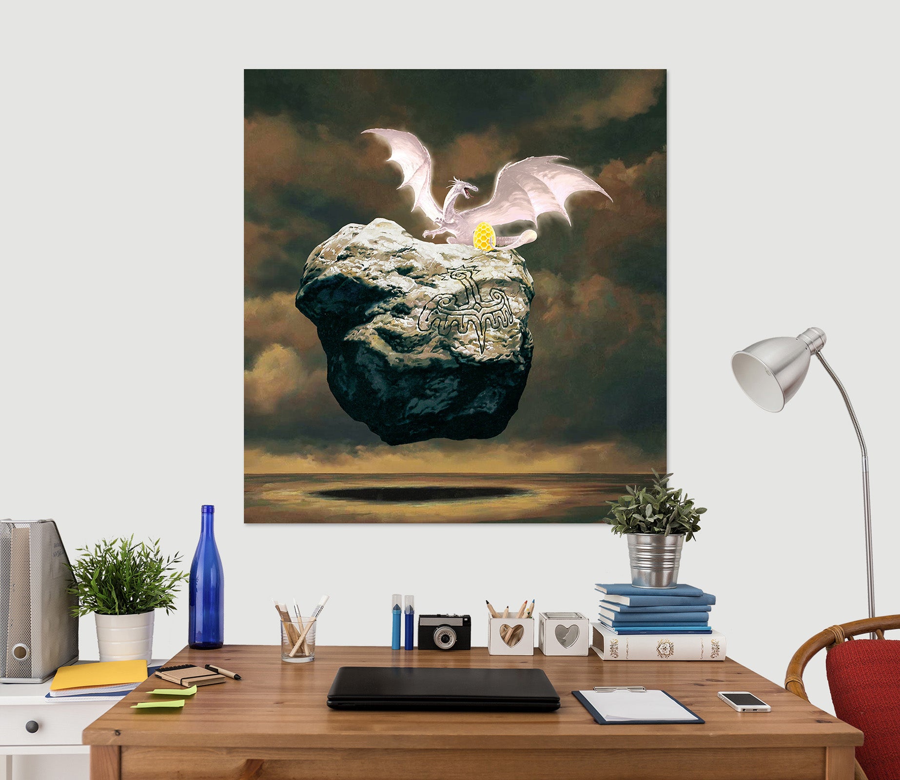3D White Dragon Golden Egg Stone 8110 Ciruelo Wall Sticker
