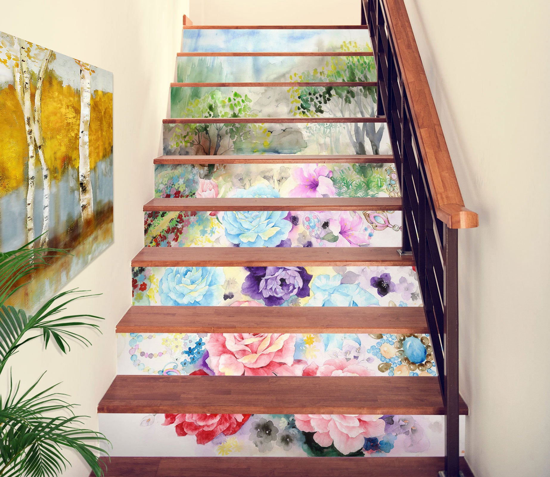 3D Colorful Flowers 300 Stair Risers