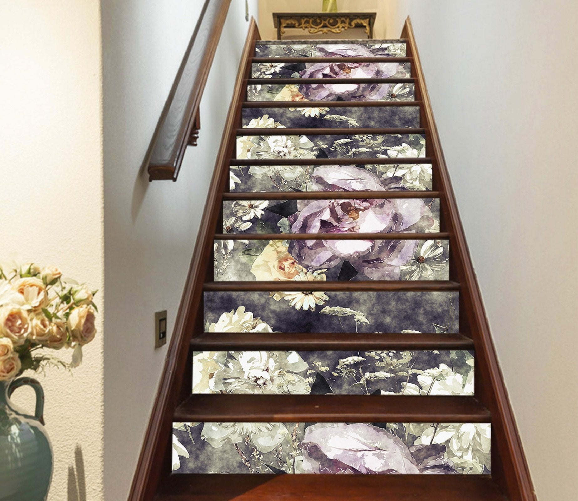 3D Purple Flowers 573 Stair Risers Wallpaper AJ Wallpaper 