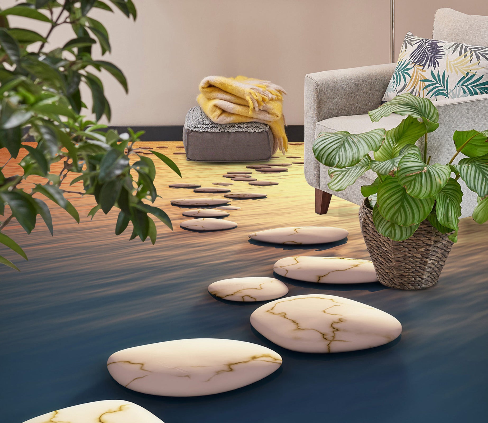 3D White Cobblestone Road 1093 Floor Mural