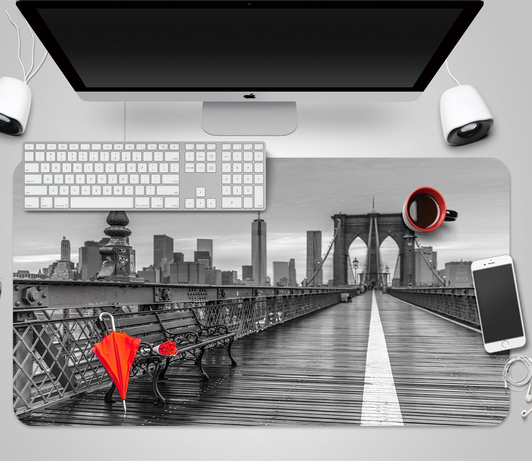 3D Bridge Red Umbrella 123121 Assaf Frank Desk Mat