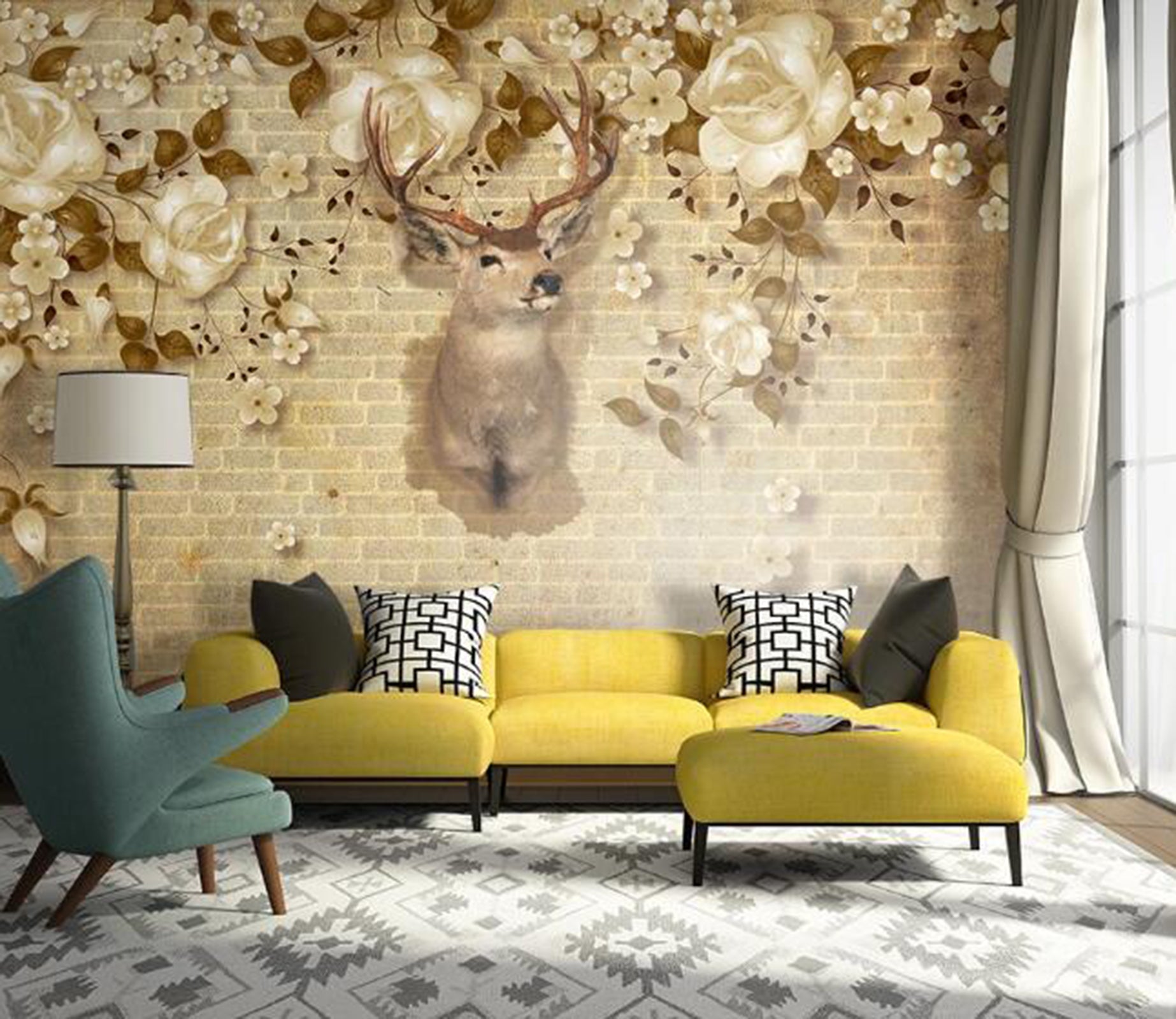 3D Flower Elk WC54 Wall Murals Wallpaper AJ Wallpaper 2 