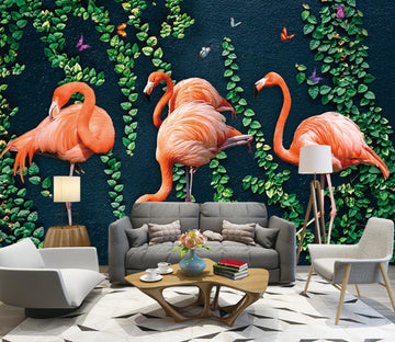 3D Flamingo Parthenocissus WC1642 Wall Murals