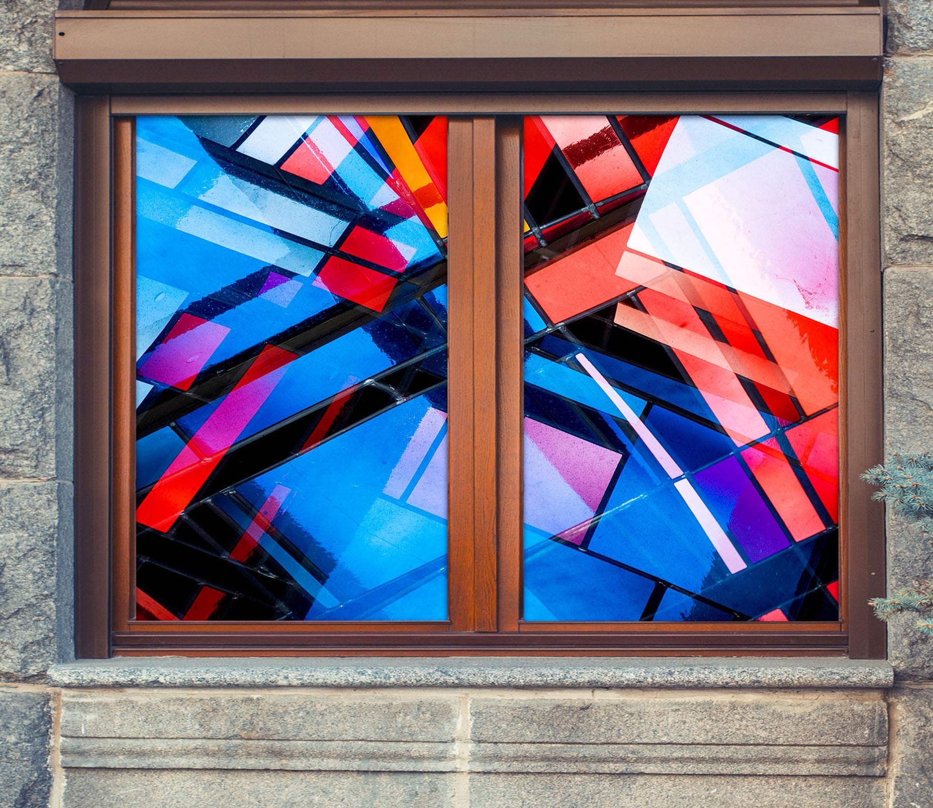 3D Red Glass 135 Window Film Print Sticker Cling Stained Glass UV Block