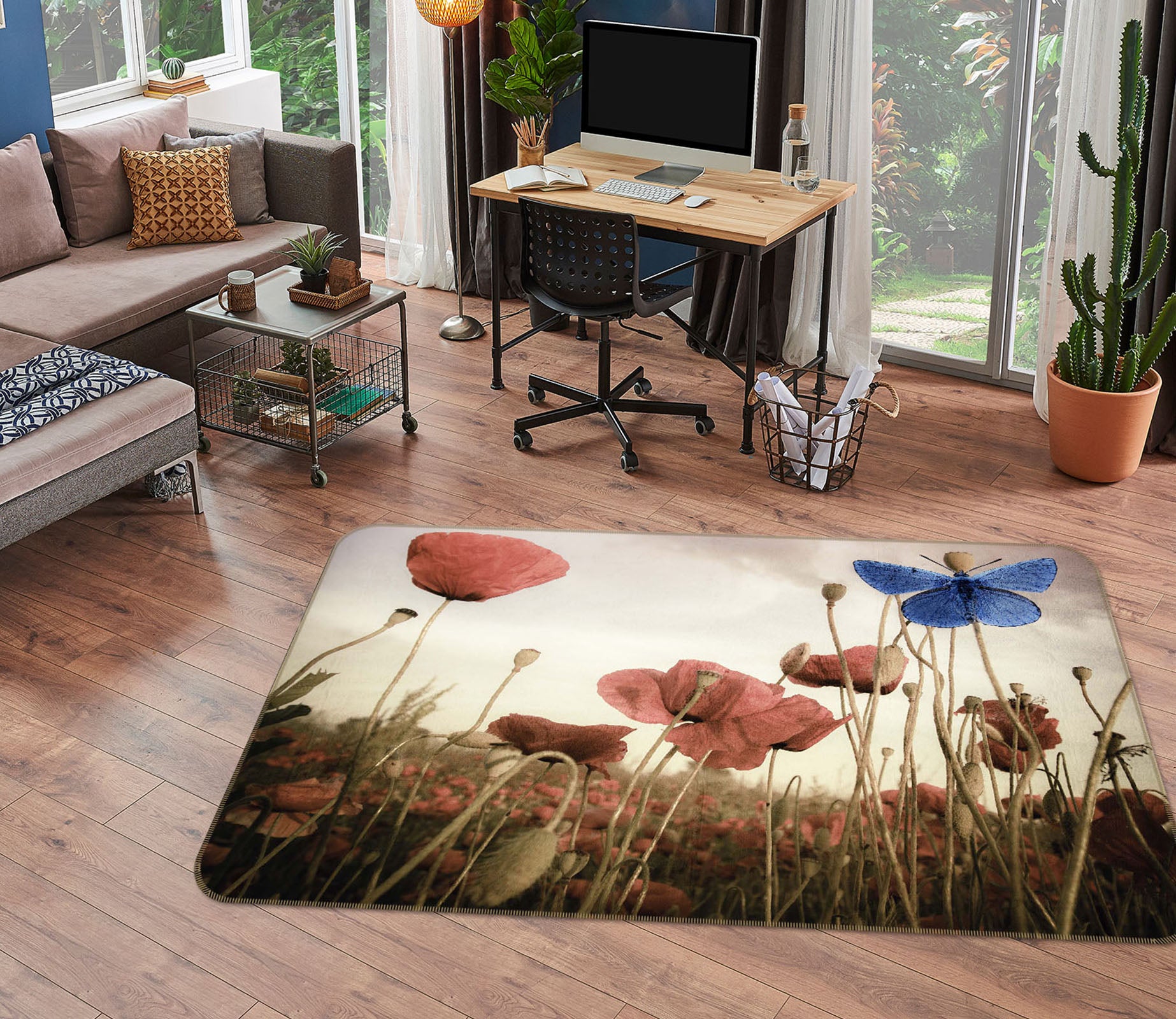 3D Butterfly Flower 1141 Marco Carmassi Rug Non Slip Rug Mat