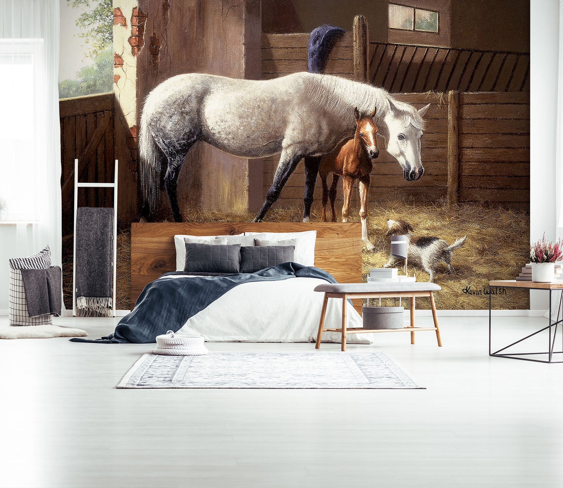 3D White Horse Pony 103 Kevin Walsh Wall Mural Wall Murals