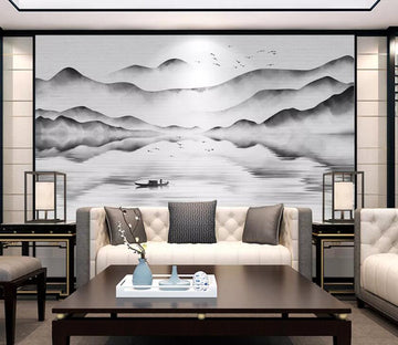 3D Mountain Boat WC38 Wall Murals Wallpaper AJ Wallpaper 2 