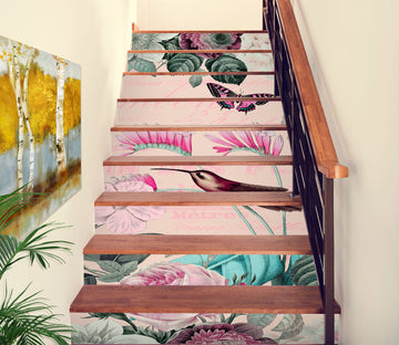 3D Pink Flower Bird 10489 Andrea Haase Stair Risers