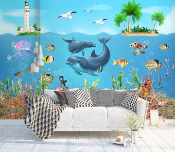 3D Jellyfish Dolphin WC1623 Wall Murals
