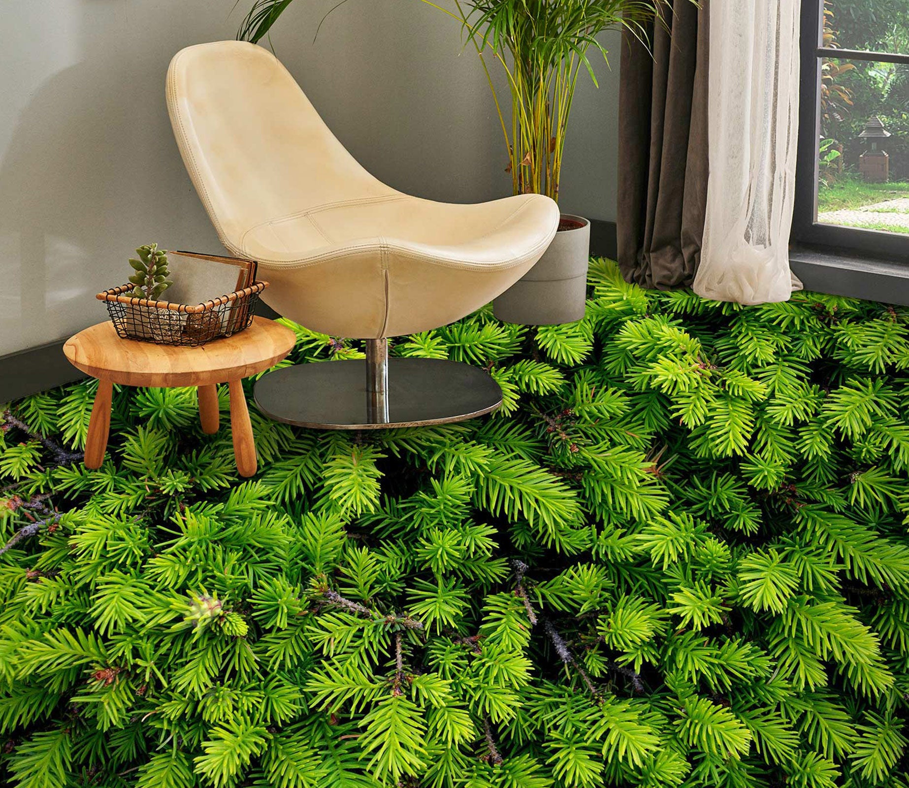 3D Green Pine Leaves 1399 Floor Mural  Wallpaper Murals Self-Adhesive Removable Print Epoxy