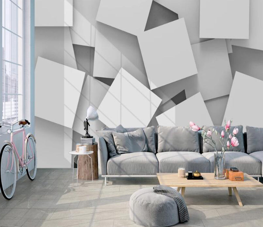 3D White Square 195 Wall Murals