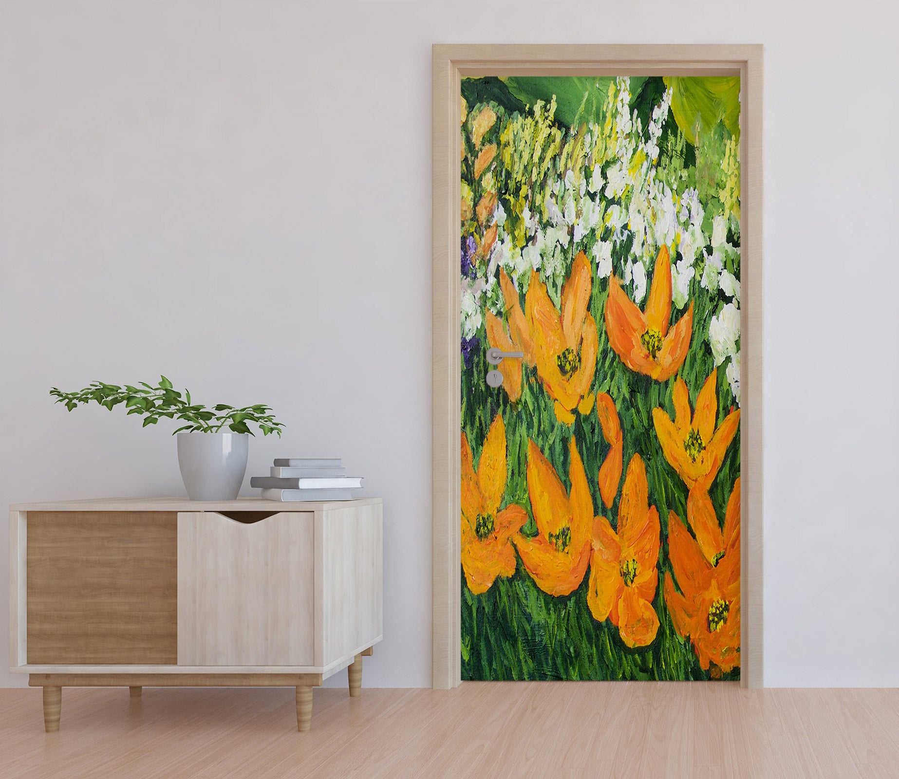 3D Orange White Flower Bush 93144 Allan P. Friedlander Door Mural