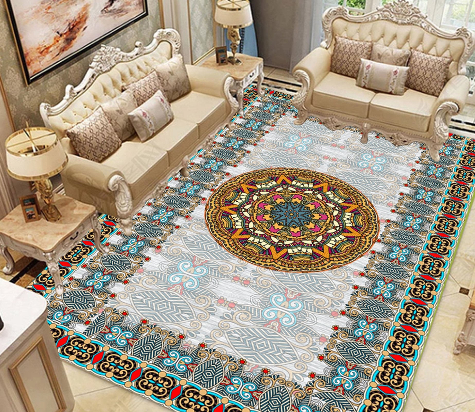 3D Round Color Pattern WG419 Non Slip Rug Mat Mat AJ Creativity Home 