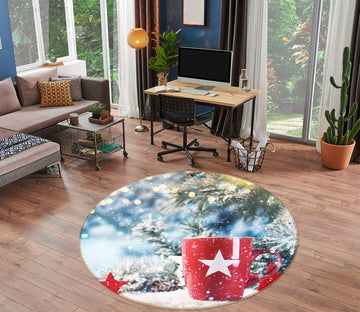 3D Red Cup 55203 Christmas Round Non Slip Rug Mat Xmas