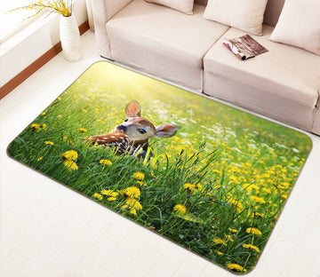3D Fawn Flower 084 Animal Non Slip Rug Mat