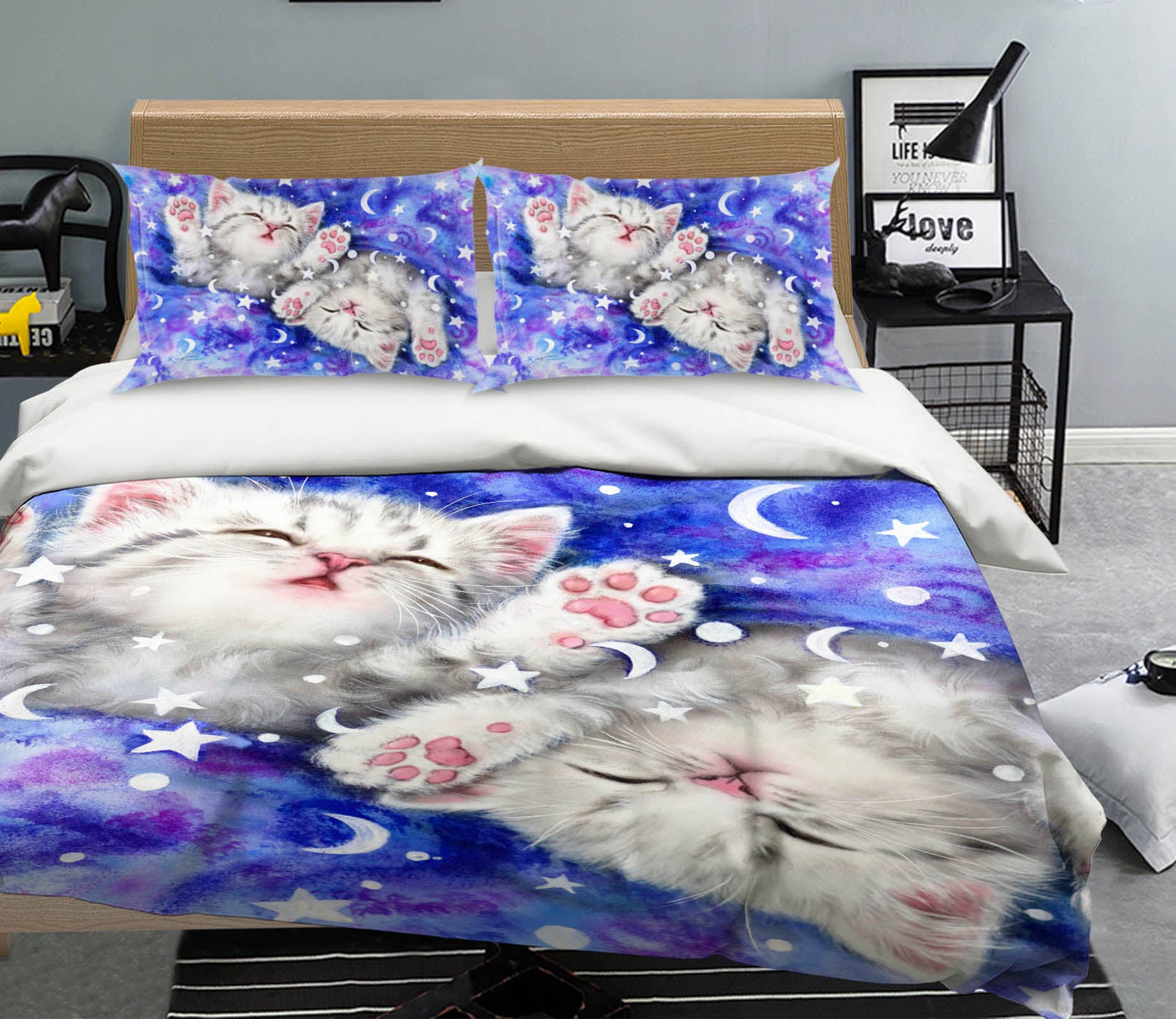 3D Moon Star Cat 5969 Kayomi Harai Bedding Bed Pillowcases Quilt Cover Duvet Cover