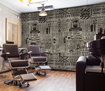 3D Black Gray Haircut Letter Pattern 115149 Barber Shop Wall Murals