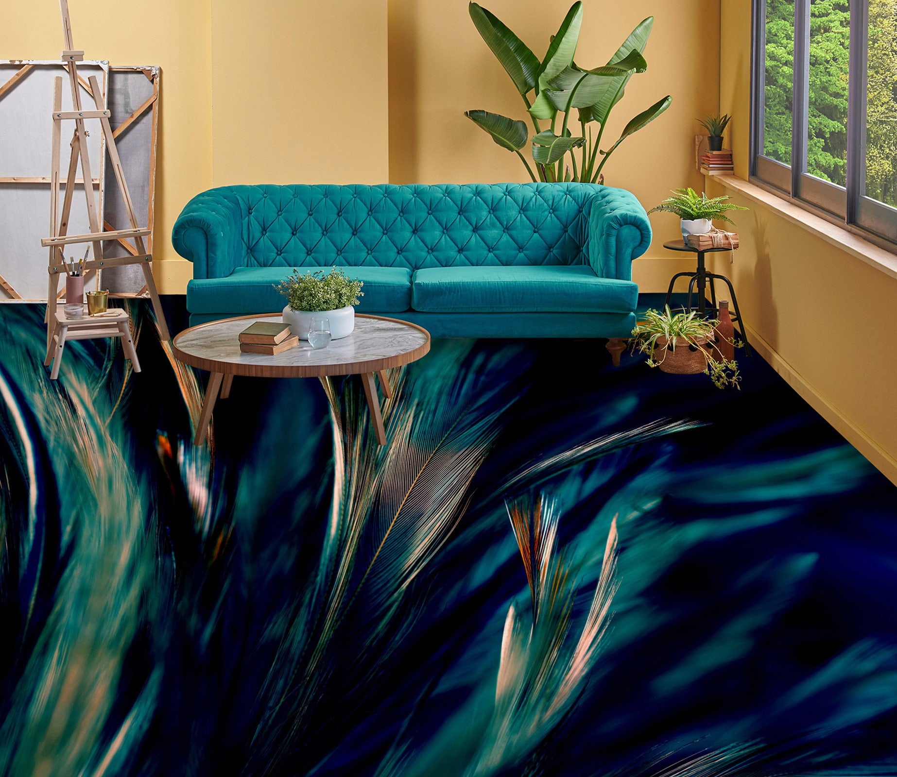 3D Dark Feather Art 1136 Floor Mural  Wallpaper Murals Self-Adhesive Removable Print Epoxy