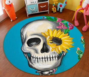 3D Skull Sunflower 8249 Jacqueline Reynoso Rug Round Non Slip Rug Mat