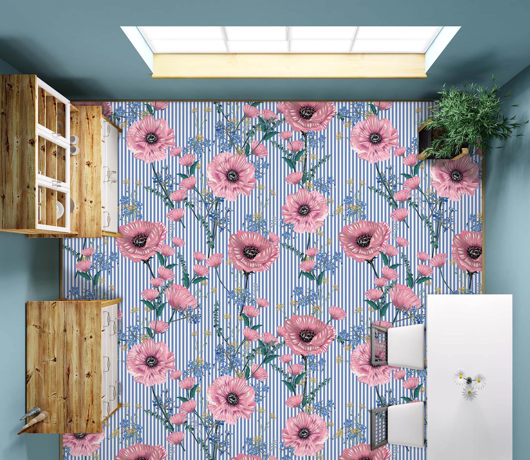 3D Elegant Pink Flowers 1237 Floor Mural  Wallpaper Murals Self-Adhesive Removable Print Epoxy