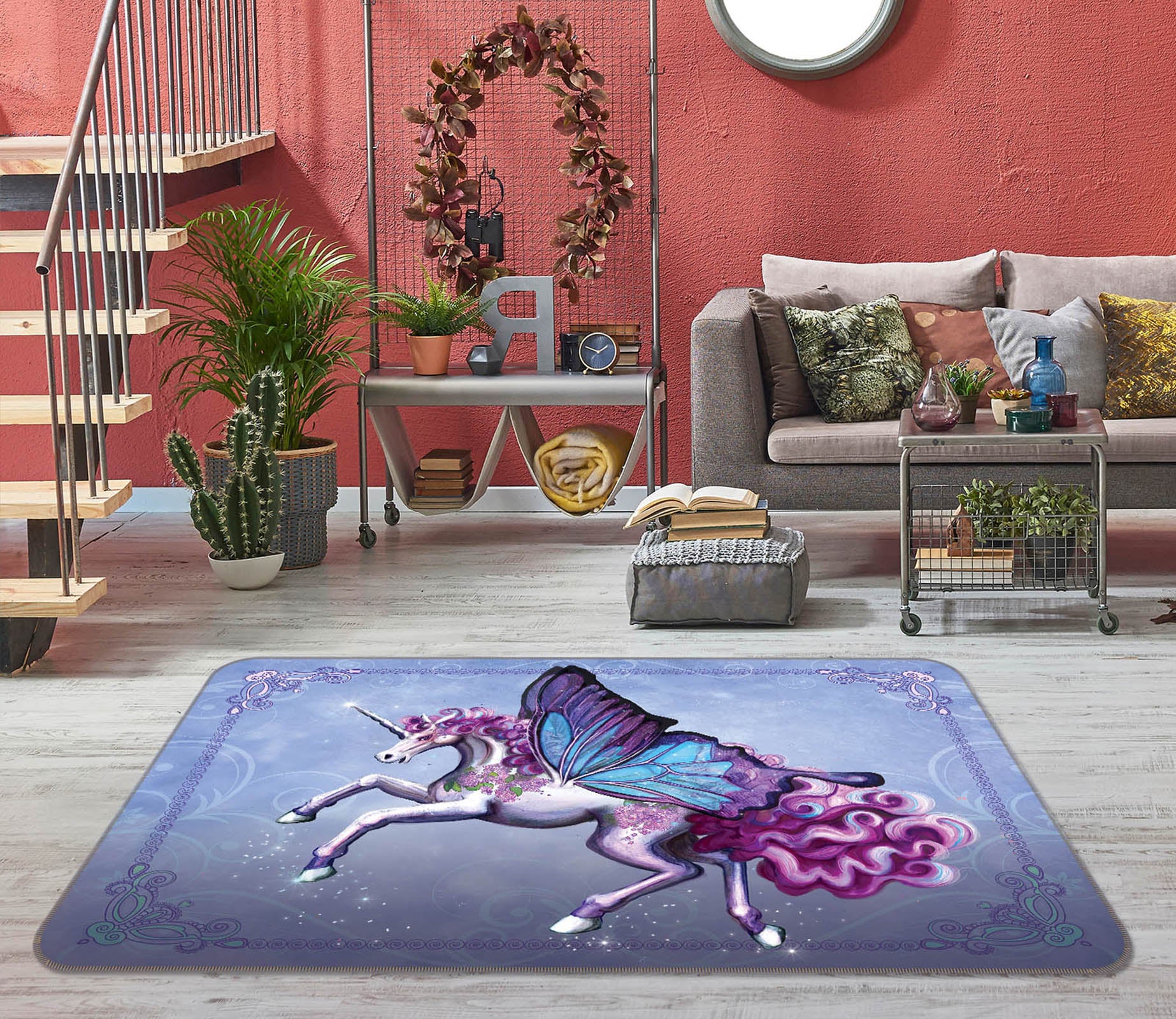 3D Wing Horse 3002 Rose Catherine Khan Rug Non Slip Rug Mat