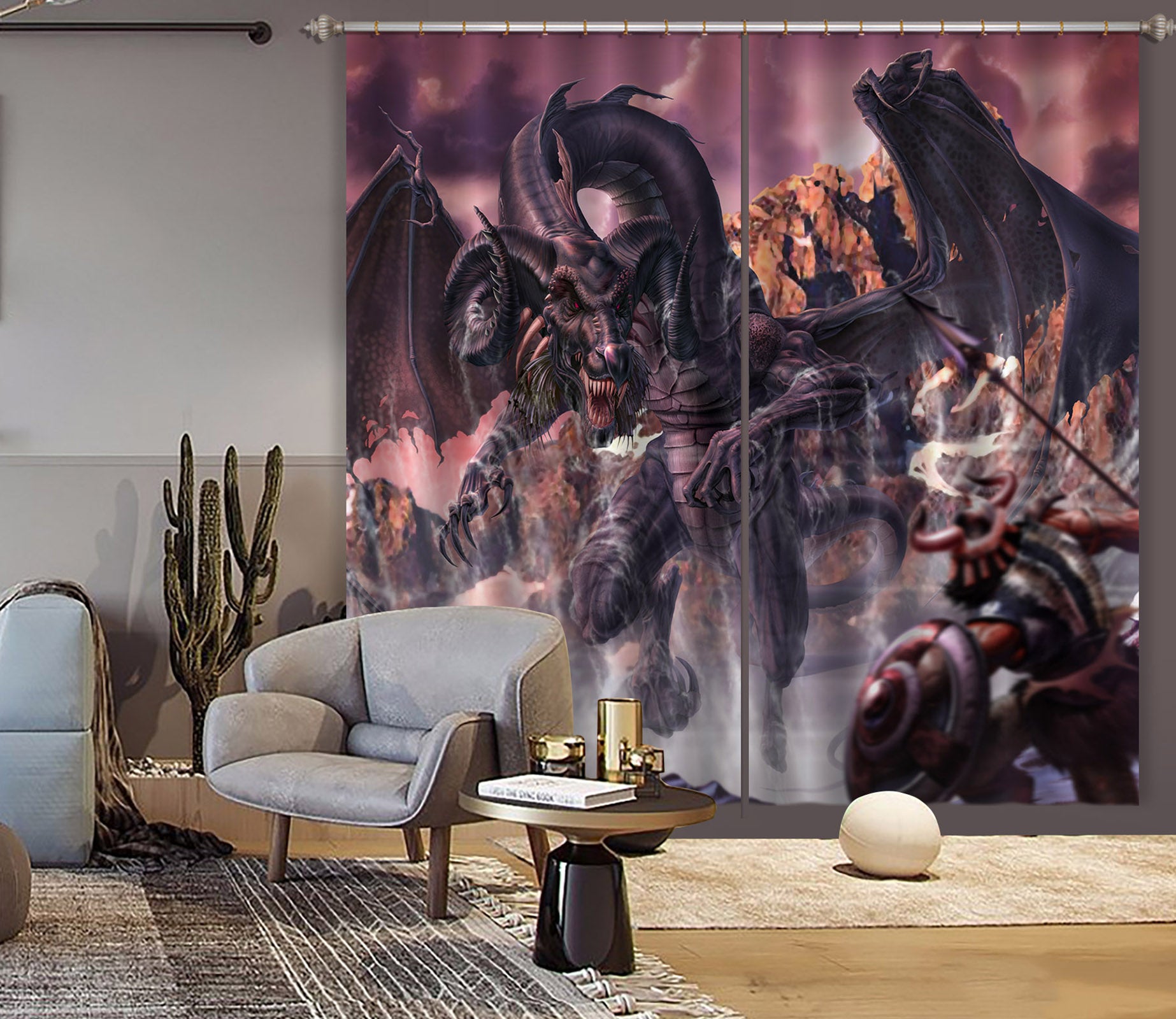 3D Dragon Warrior 5063 Tom Wood Curtain Curtains Drapes