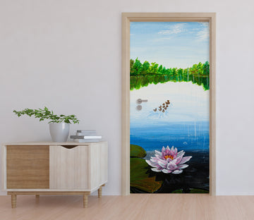 3D Lake Lotus Forest 9437 Marina Zotova Door Mural