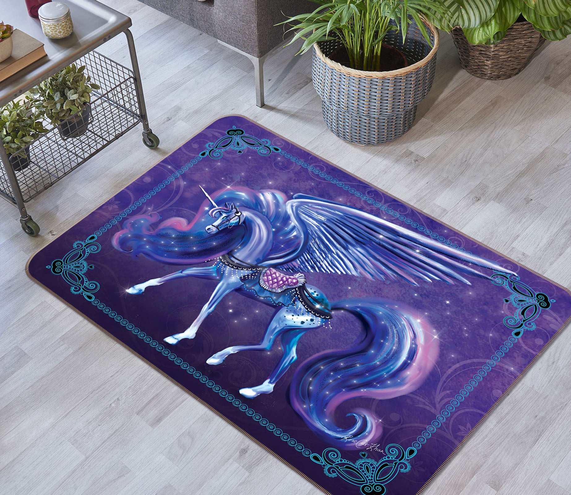 3D Forest Unicorn 3016 Rose Catherine Khan Rug Non Slip Rug Mat