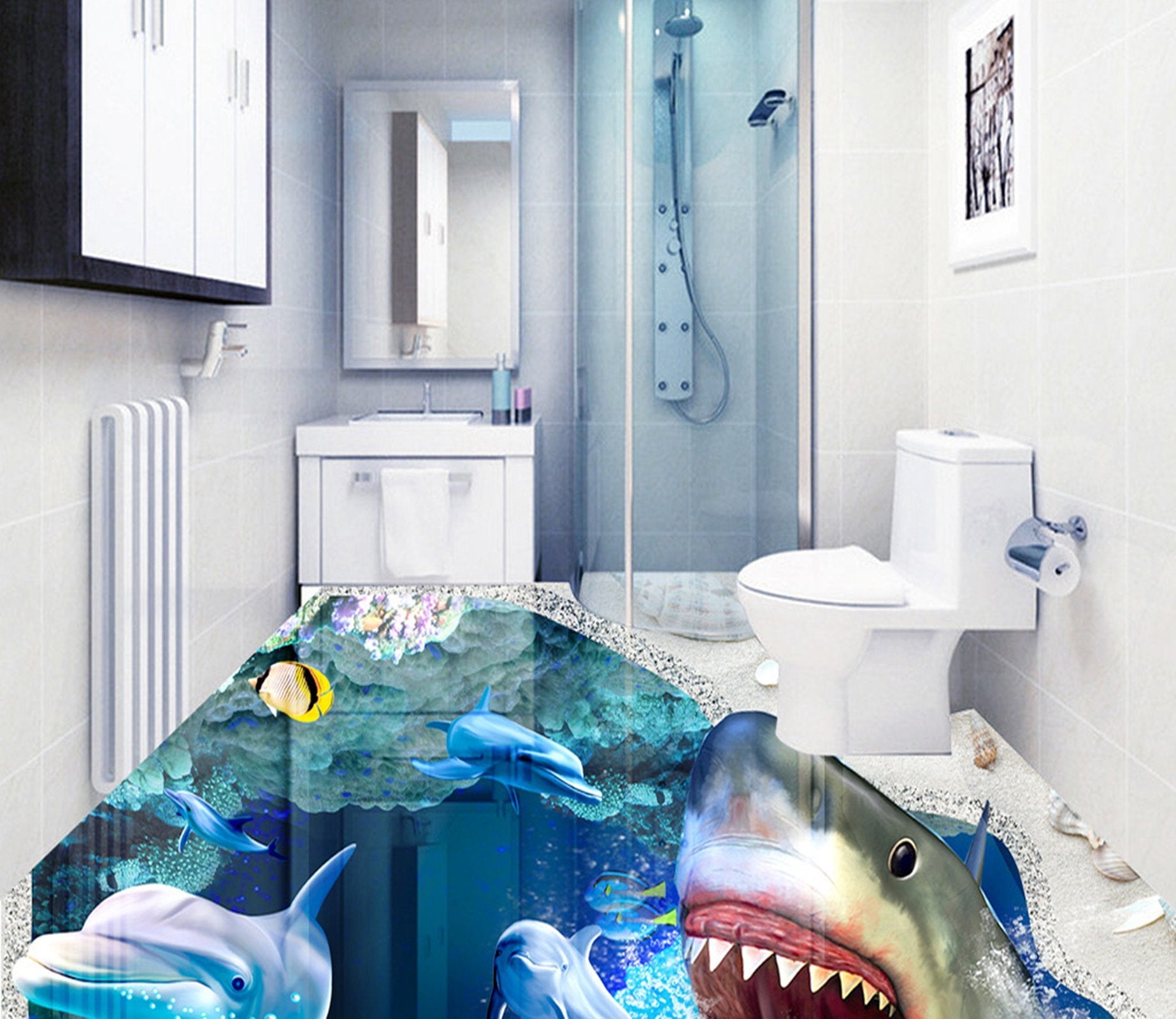 3D Shark Shell WG648 Floor Mural Wallpaper AJ Wallpaper 2 
