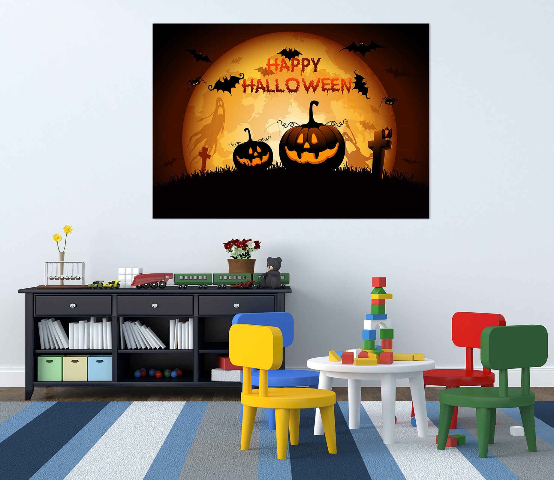 3D Pumpkin Moon Bat 002 Halloween Wall Stickers Wallpaper AJ Wallpaper 2 