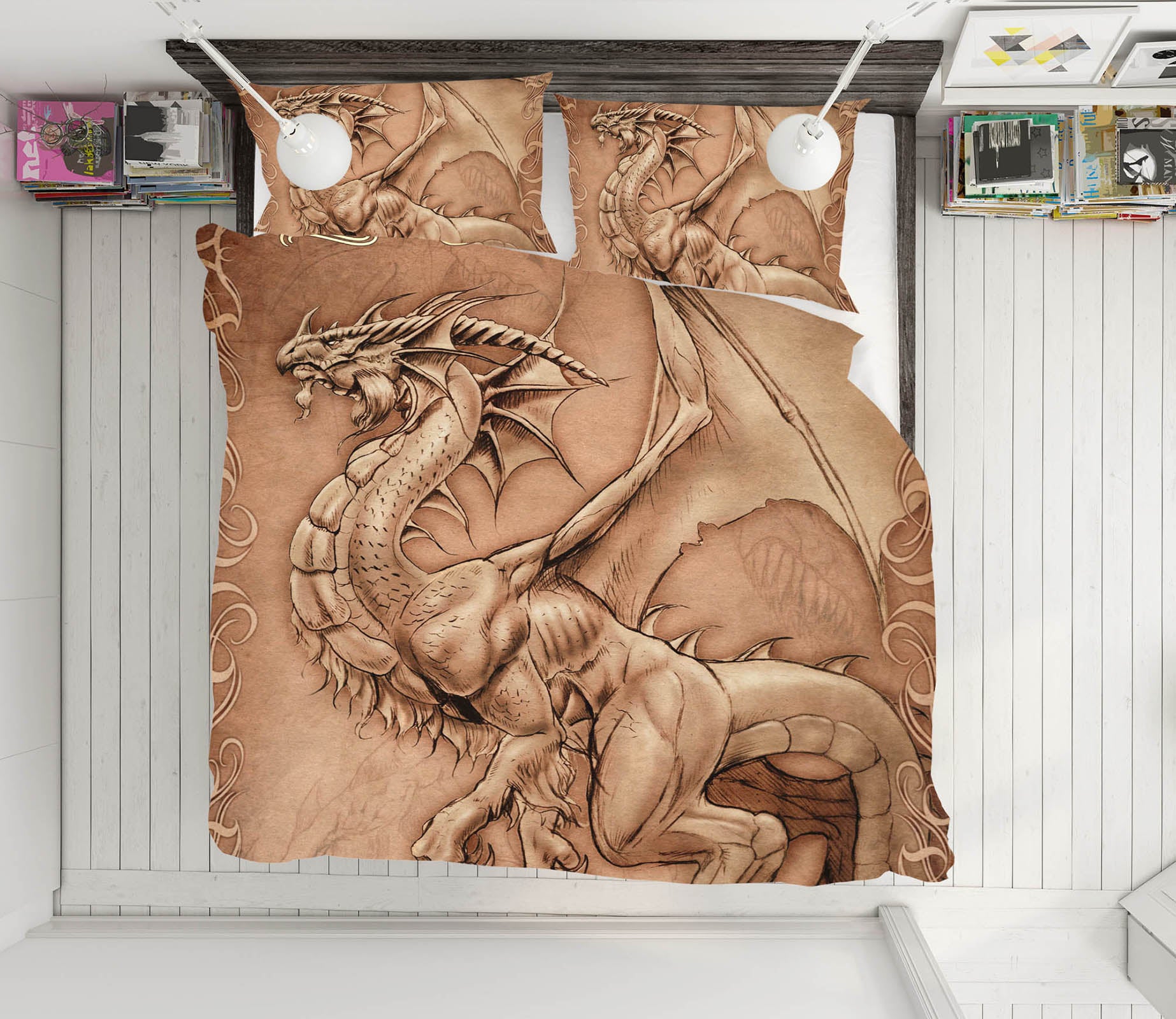 3D Dragon Painting 4084 Tom Wood Bedding Bed Pillowcases Quilt