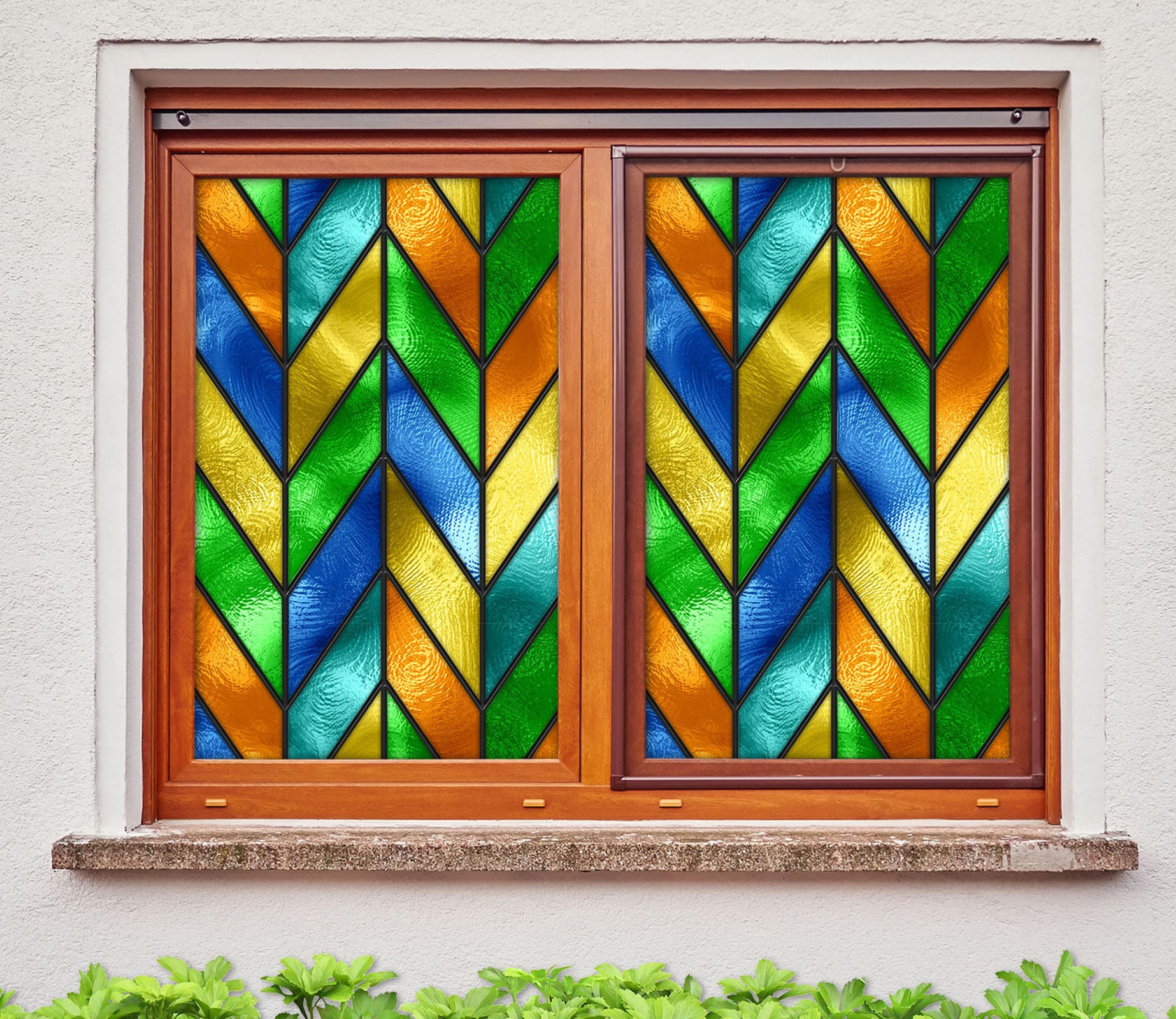 3D Green Wave 115 Window Film Print Sticker Cling Stained Glass UV Block