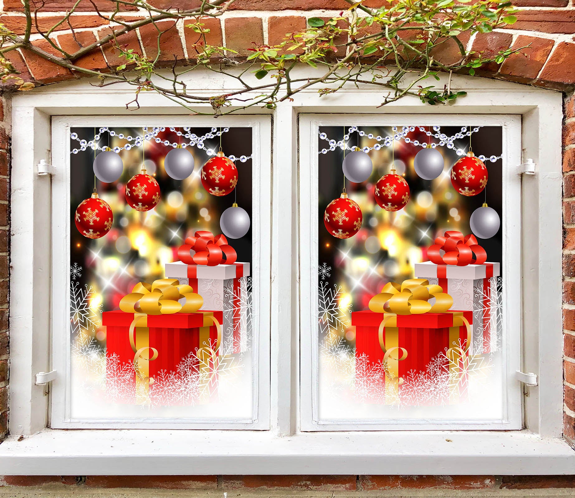 3D Gift 30037 Christmas Window Film Print Sticker Cling Stained Glass Xmas