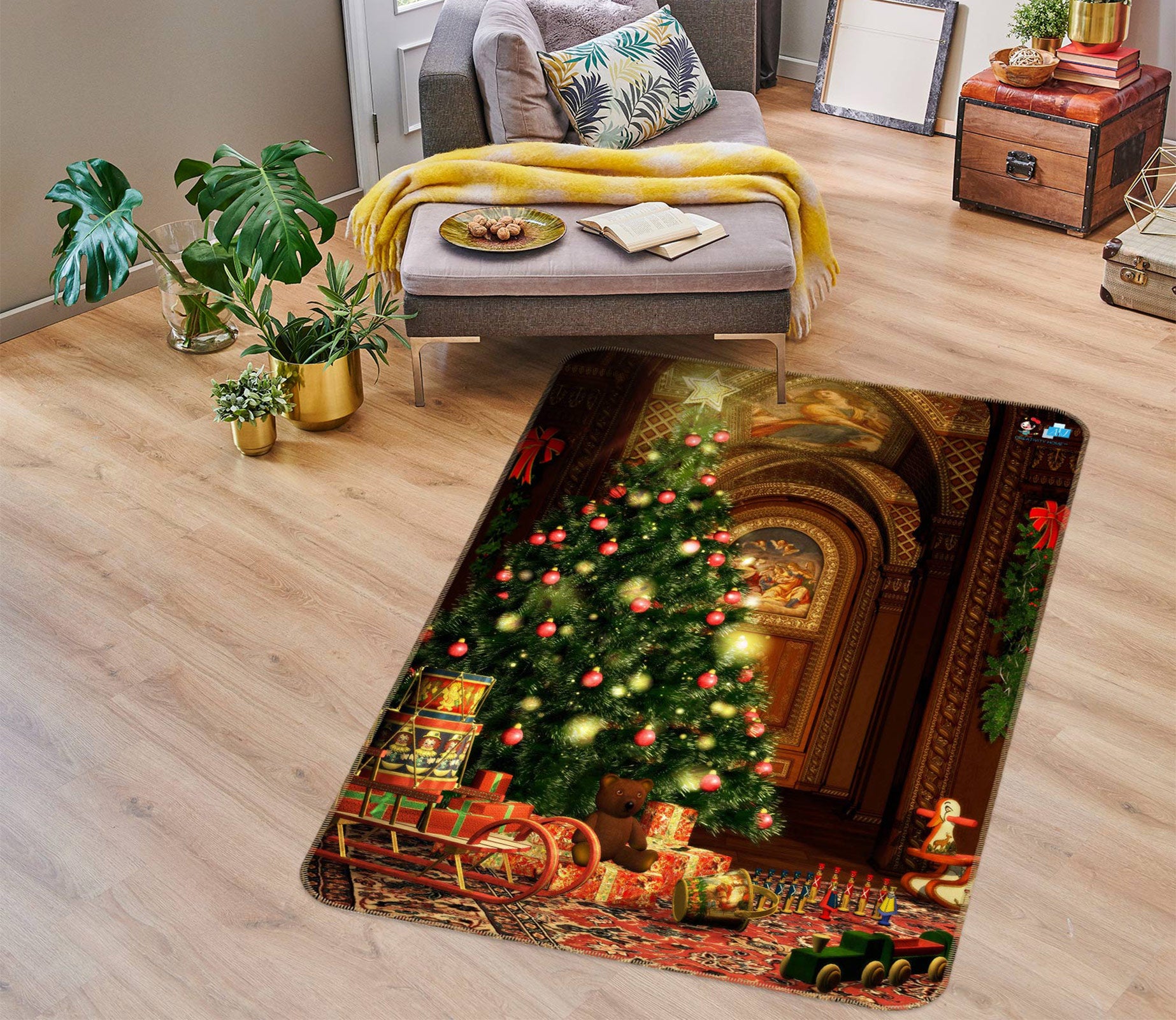 3D Tree Pile Gifts 56177 Christmas Non Slip Rug Mat Xmas