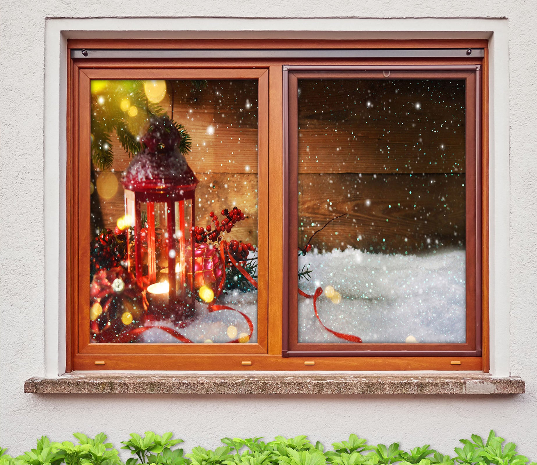 3D Snow Candle 31050 Christmas Window Film Print Sticker Cling Stained Glass Xmas