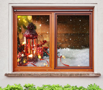 3D Snow Candle 31050 Christmas Window Film Print Sticker Cling Stained Glass Xmas
