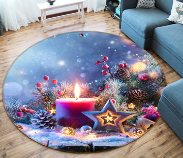 3D Red Candle 56097 Christmas Round Non Slip Rug Mat Xmas