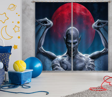 3D Red Moon Dragon Man 5061 Tom Wood Curtain Curtains Drapes