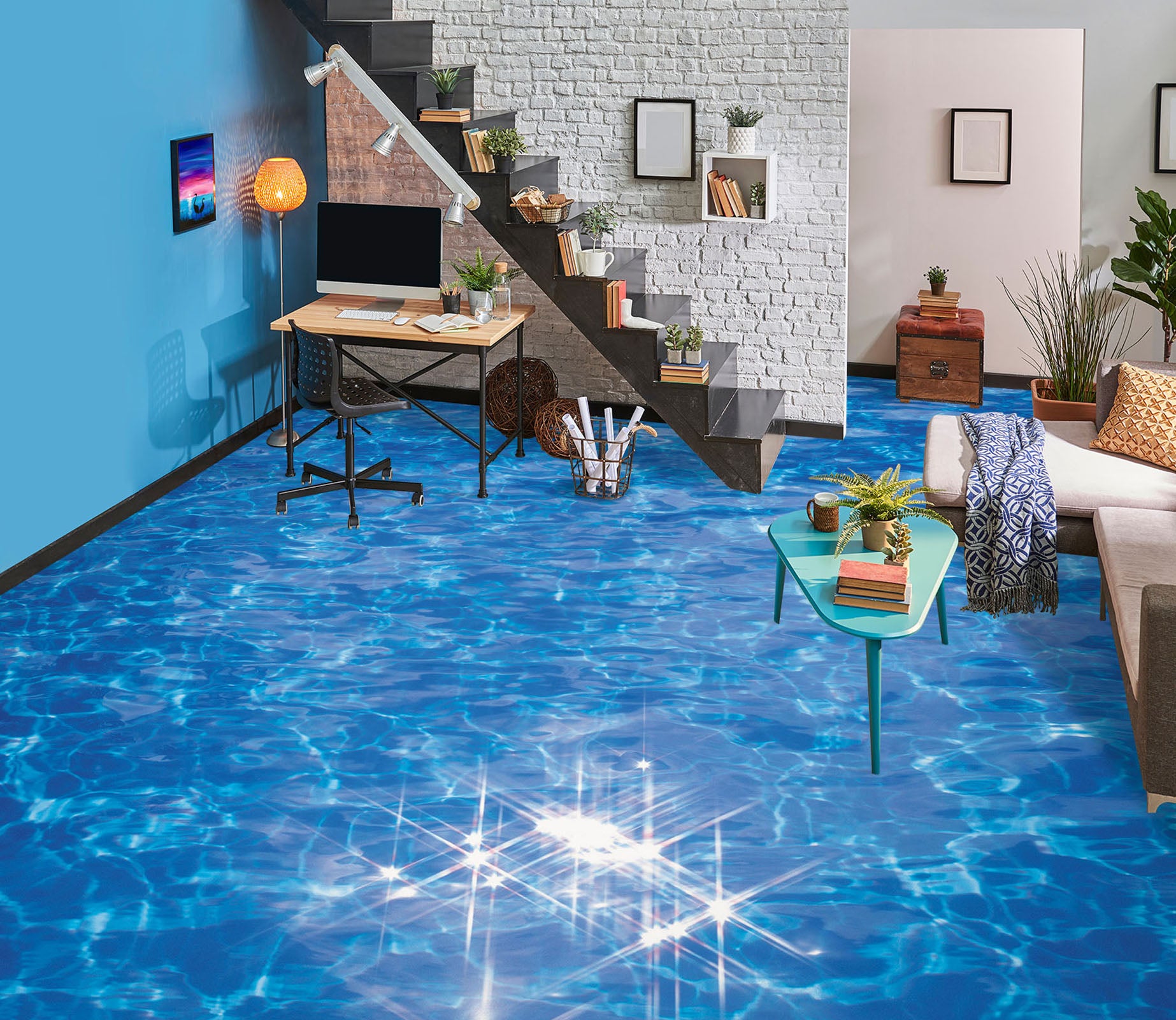 3D Light Art In The Water 1481 Floor Mural  Wallpaper Murals Self-Adhesive Removable Print Epoxy