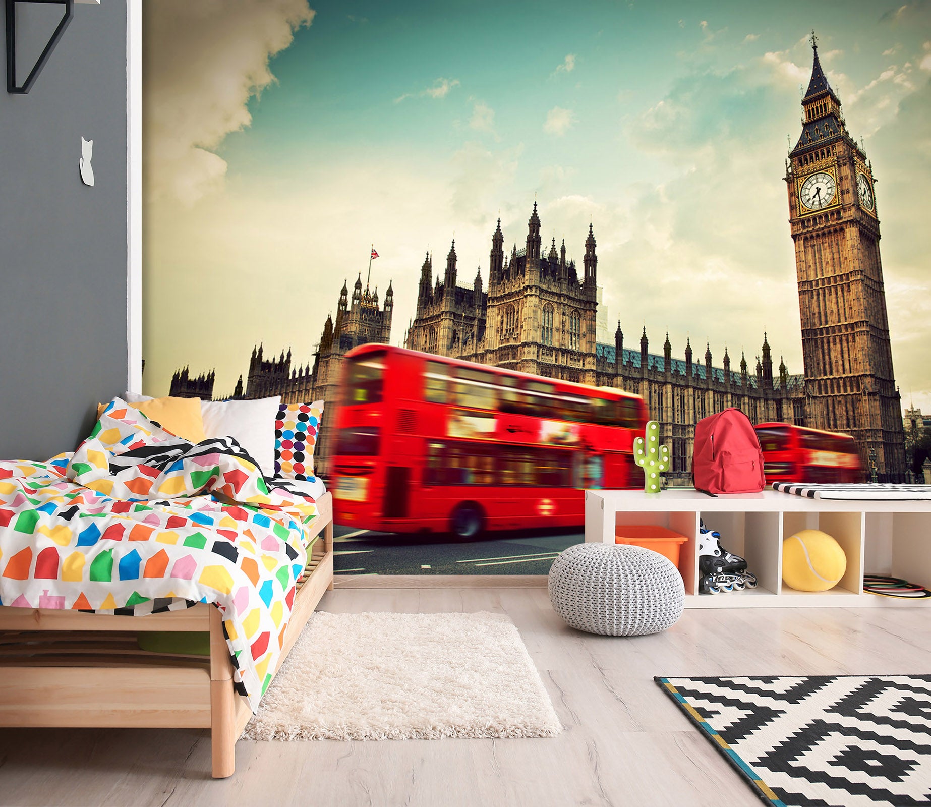 3D Bus Clock Tower 261 Vehicle Wall Murals