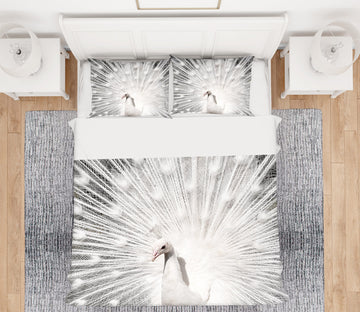 3D White Peacock 72005 Bed Pillowcases Quilt