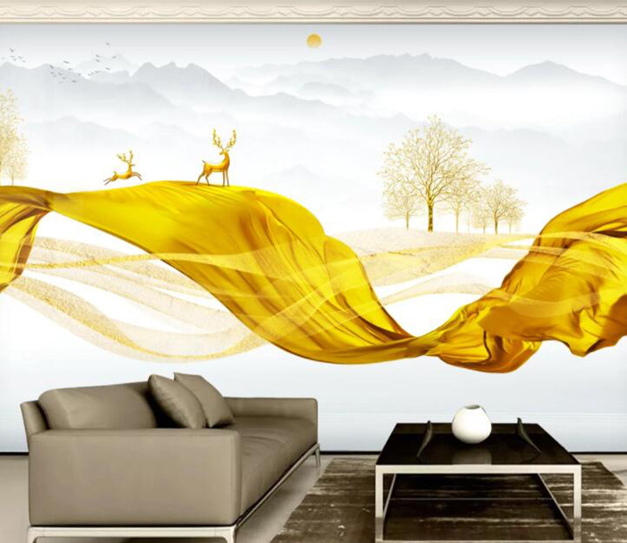 3D Golden Deer WC2498 Wall Murals